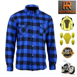 Men Motorbike Flannel Lumberjack  Blue Shirt Reinforced with DuPont™ Kevlar® fiber